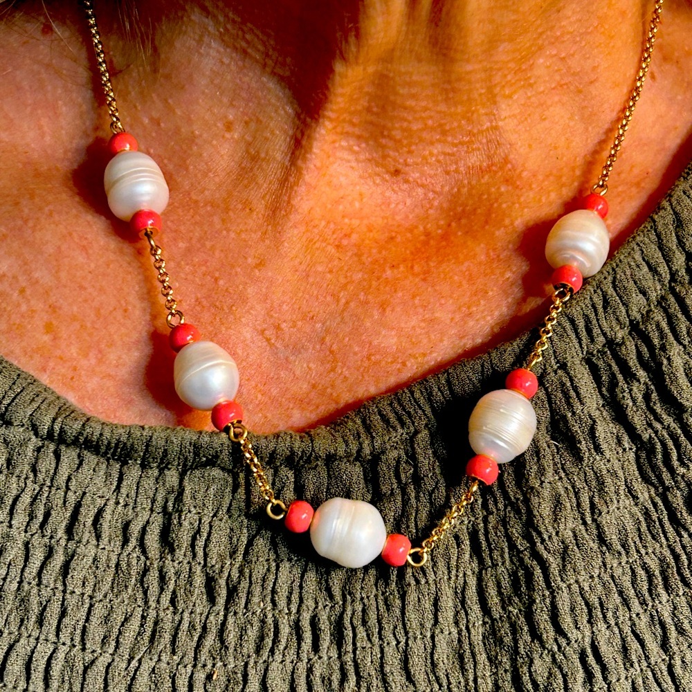 kate spade Gold Pearl and Coral Beaded Necklace